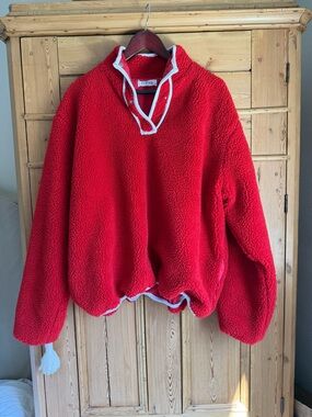 Parke Red Sherpa Pullover with White Trim